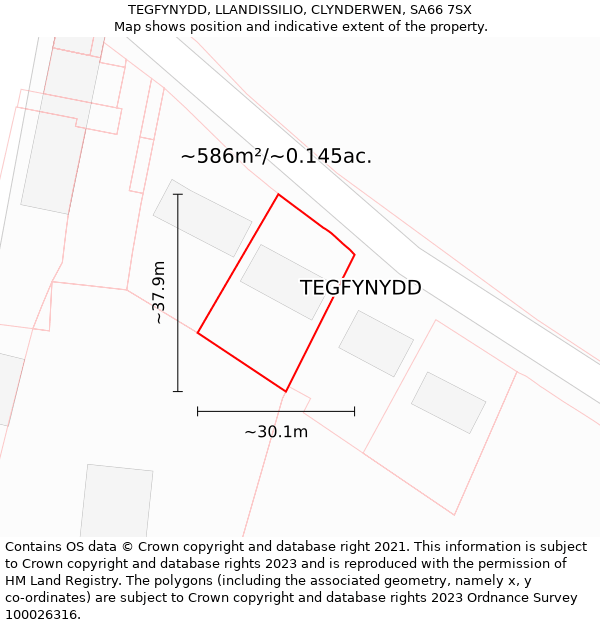 TEGFYNYDD, LLANDISSILIO, CLYNDERWEN, SA66 7SX: Plot and title map