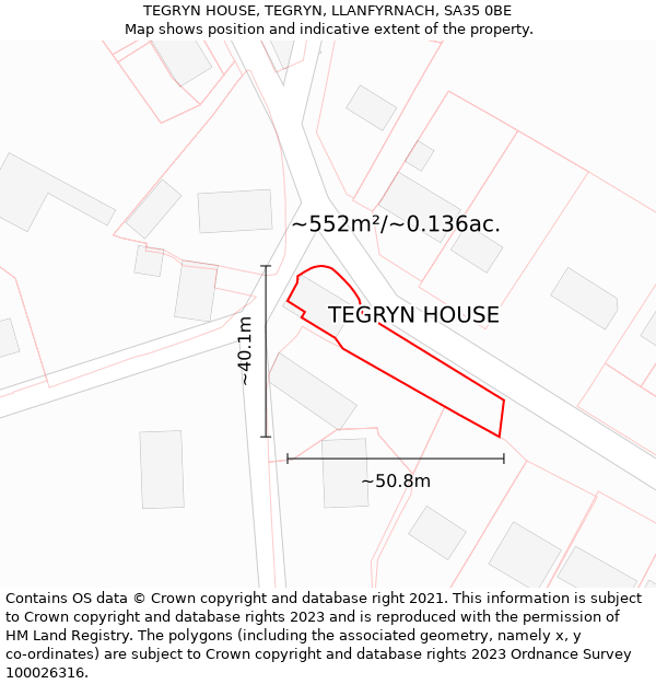 TEGRYN HOUSE, TEGRYN, LLANFYRNACH, SA35 0BE: Plot and title map