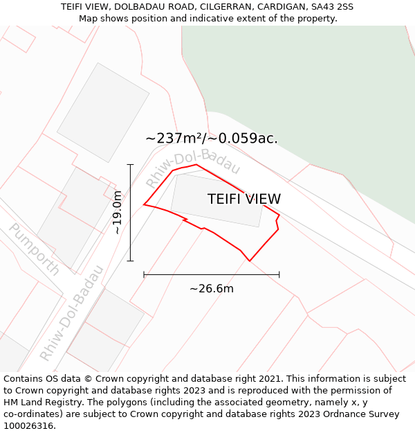 TEIFI VIEW, DOLBADAU ROAD, CILGERRAN, CARDIGAN, SA43 2SS: Plot and title map