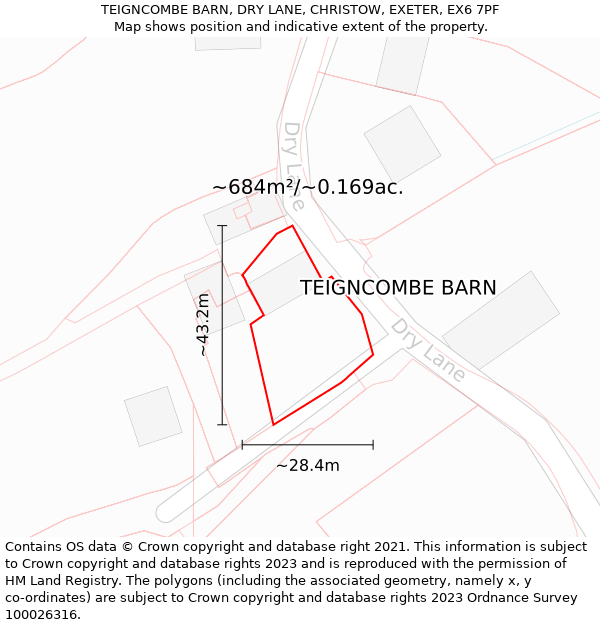 TEIGNCOMBE BARN, DRY LANE, CHRISTOW, EXETER, EX6 7PF: Plot and title map