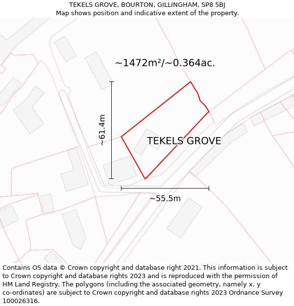 TEKELS GROVE, BOURTON, GILLINGHAM, SP8 5BJ: Plot and title map