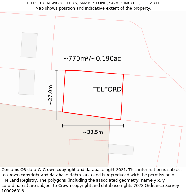 TELFORD, MANOR FIELDS, SNARESTONE, SWADLINCOTE, DE12 7FF: Plot and title map