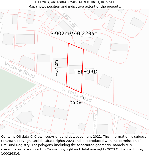 TELFORD, VICTORIA ROAD, ALDEBURGH, IP15 5EF: Plot and title map