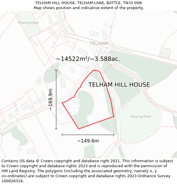 TELHAM HILL HOUSE, TELHAM LANE, BATTLE, TN33 0SN: Plot and title map