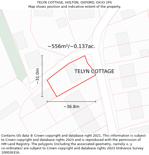 TELYN COTTAGE, HOLTON, OXFORD, OX33 1PS: Plot and title map
