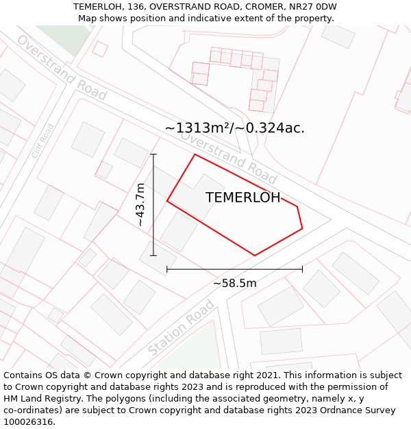 TEMERLOH, 136, OVERSTRAND ROAD, CROMER, NR27 0DW: Plot and title map