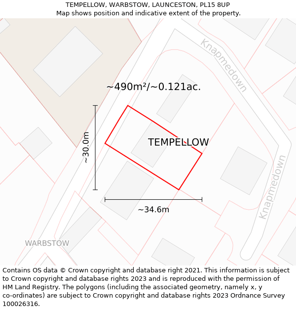 TEMPELLOW, WARBSTOW, LAUNCESTON, PL15 8UP: Plot and title map