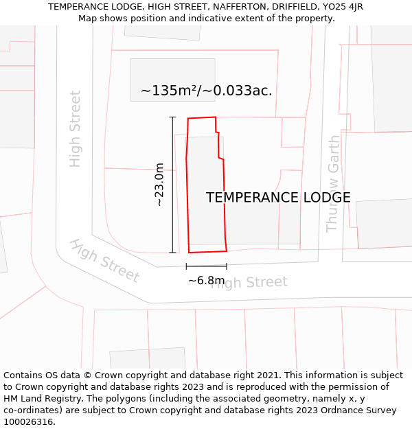 TEMPERANCE LODGE, HIGH STREET, NAFFERTON, DRIFFIELD, YO25 4JR: Plot and title map