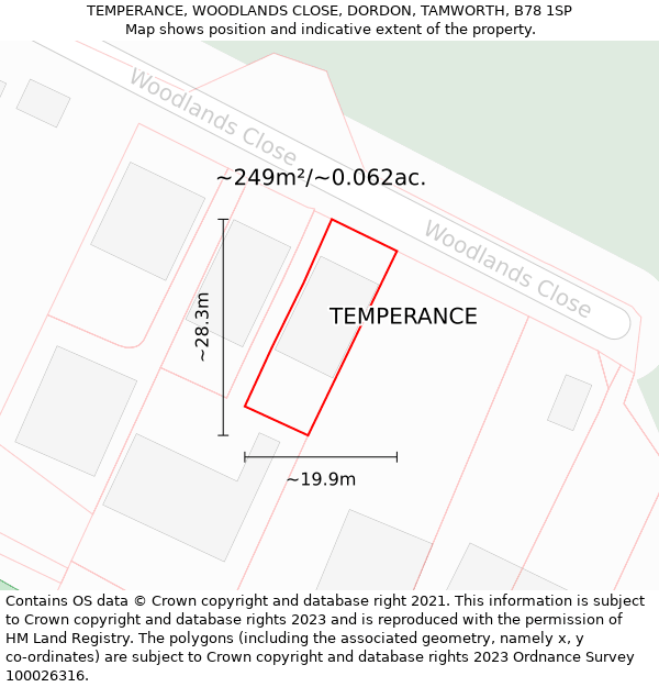 TEMPERANCE, WOODLANDS CLOSE, DORDON, TAMWORTH, B78 1SP: Plot and title map