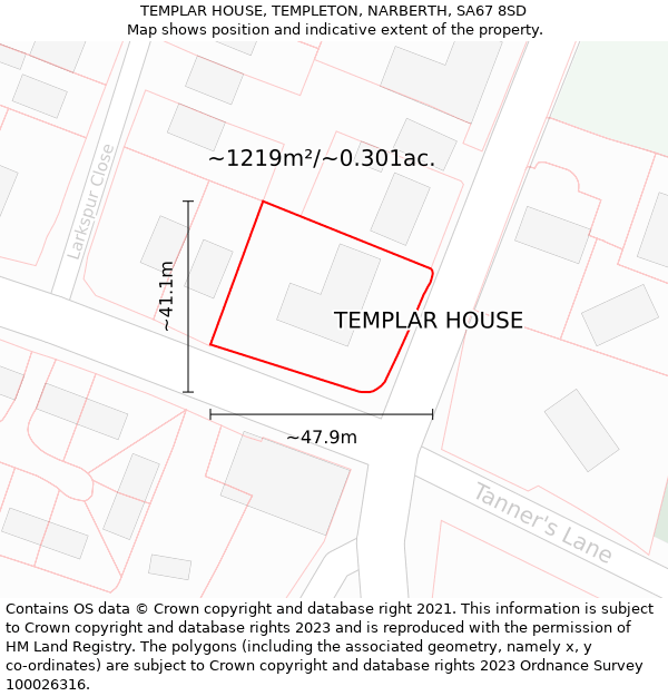 TEMPLAR HOUSE, TEMPLETON, NARBERTH, SA67 8SD: Plot and title map