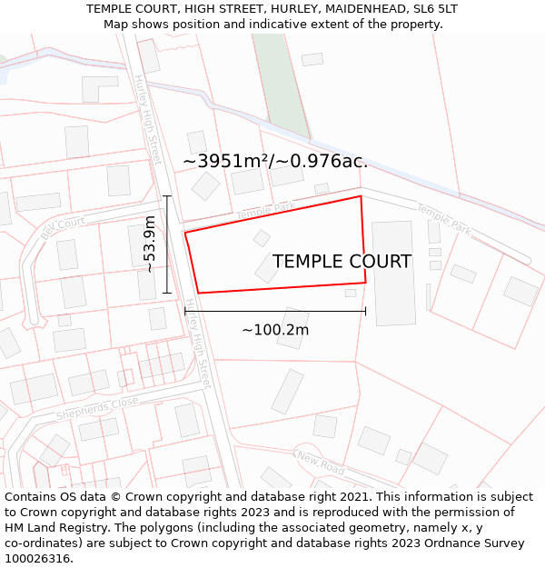 TEMPLE COURT, HIGH STREET, HURLEY, MAIDENHEAD, SL6 5LT: Plot and title map