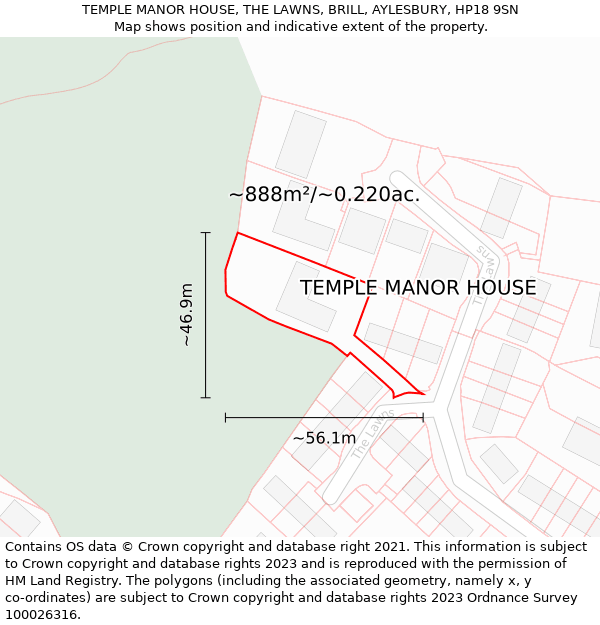 TEMPLE MANOR HOUSE, THE LAWNS, BRILL, AYLESBURY, HP18 9SN: Plot and title map