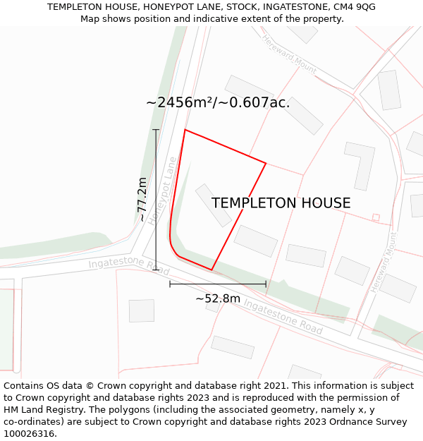 TEMPLETON HOUSE, HONEYPOT LANE, STOCK, INGATESTONE, CM4 9QG: Plot and title map