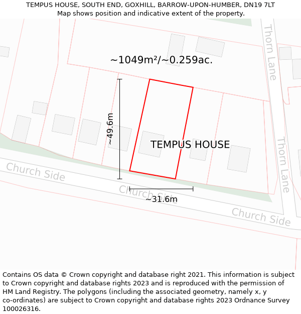 TEMPUS HOUSE, SOUTH END, GOXHILL, BARROW-UPON-HUMBER, DN19 7LT: Plot and title map