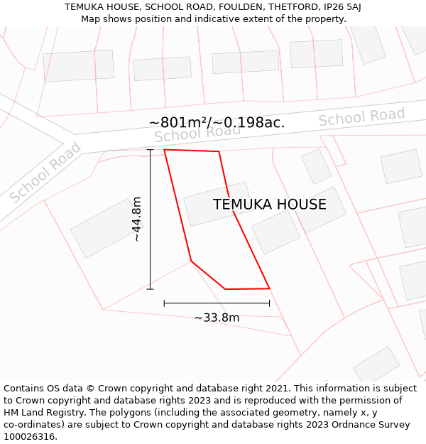 TEMUKA HOUSE, SCHOOL ROAD, FOULDEN, THETFORD, IP26 5AJ: Plot and title map