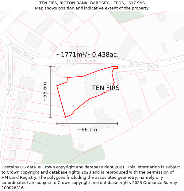 TEN FIRS, RIGTON BANK, BARDSEY, LEEDS, LS17 9AS: Plot and title map
