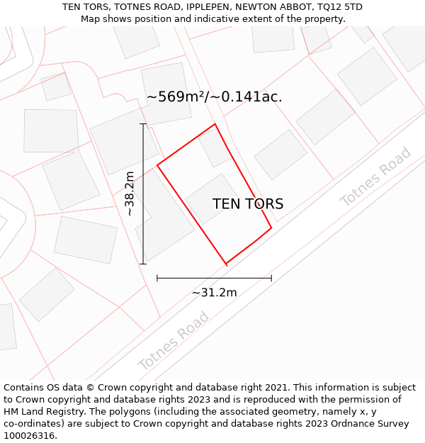 TEN TORS, TOTNES ROAD, IPPLEPEN, NEWTON ABBOT, TQ12 5TD: Plot and title map