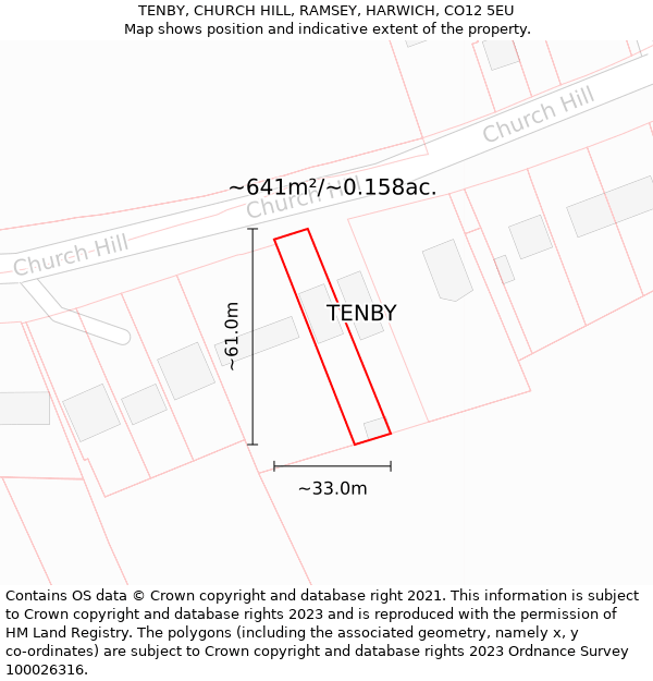 TENBY, CHURCH HILL, RAMSEY, HARWICH, CO12 5EU: Plot and title map