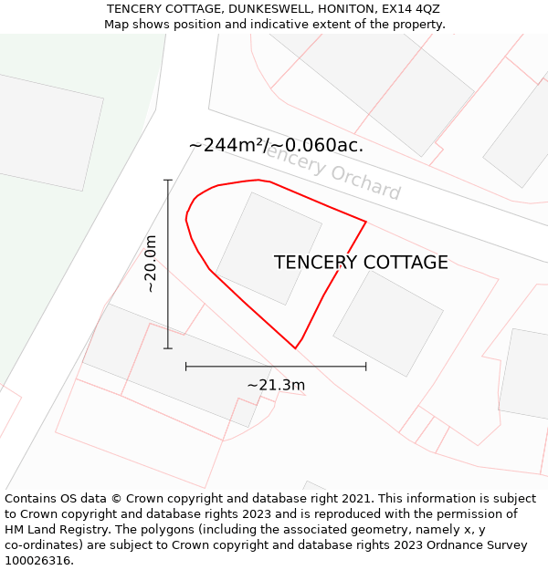 TENCERY COTTAGE, DUNKESWELL, HONITON, EX14 4QZ: Plot and title map