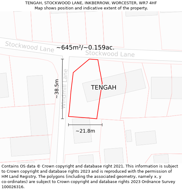 TENGAH, STOCKWOOD LANE, INKBERROW, WORCESTER, WR7 4HF: Plot and title map