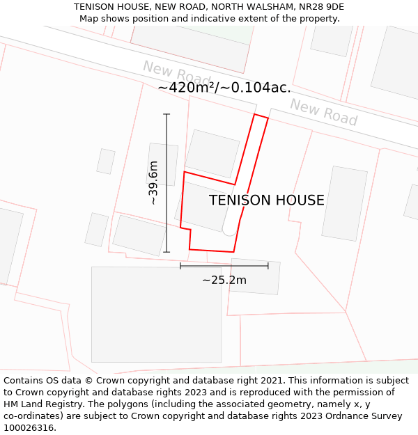 TENISON HOUSE, NEW ROAD, NORTH WALSHAM, NR28 9DE: Plot and title map