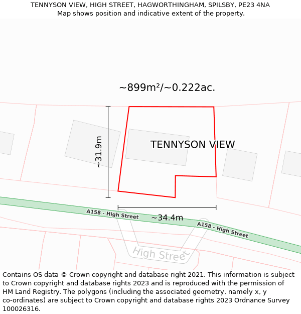 TENNYSON VIEW, HIGH STREET, HAGWORTHINGHAM, SPILSBY, PE23 4NA: Plot and title map
