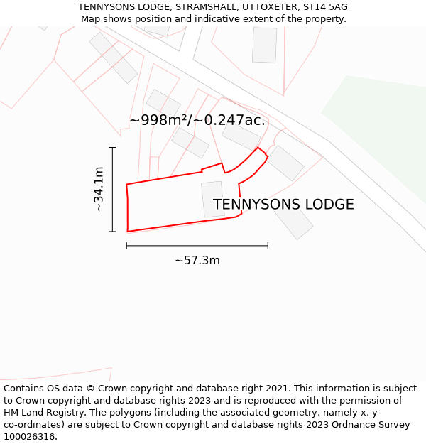 TENNYSONS LODGE, STRAMSHALL, UTTOXETER, ST14 5AG: Plot and title map