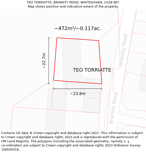 TEO TORRIATTE, BRANSTY ROAD, WHITEHAVEN, CA28 6EY: Plot and title map