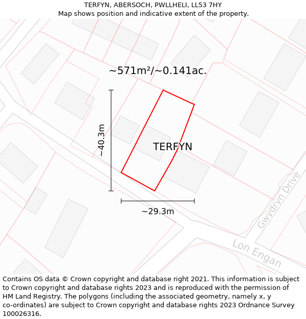 TERFYN, ABERSOCH, PWLLHELI, LL53 7HY: Plot and title map