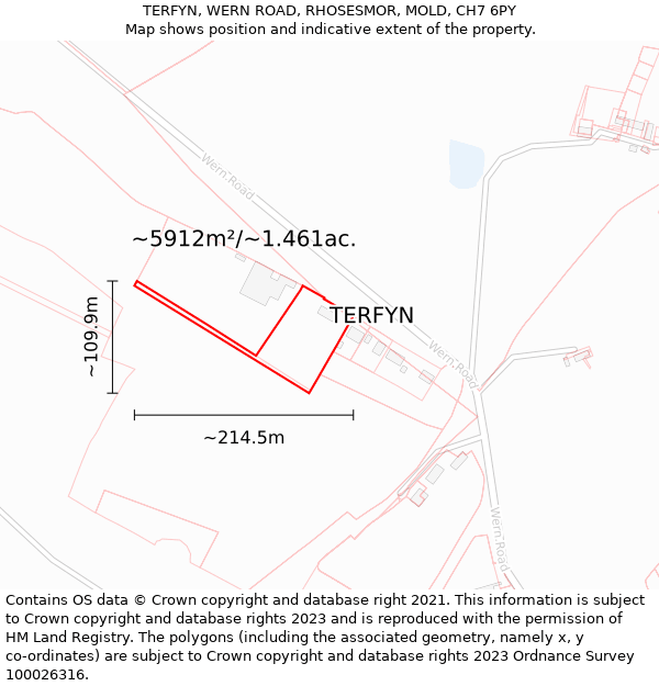 TERFYN, WERN ROAD, RHOSESMOR, MOLD, CH7 6PY: Plot and title map