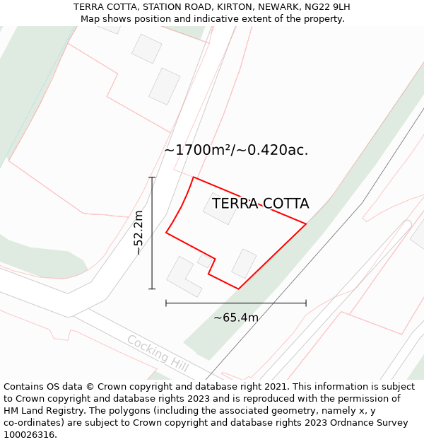 TERRA COTTA, STATION ROAD, KIRTON, NEWARK, NG22 9LH: Plot and title map