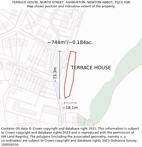 TERRACE HOUSE, NORTH STREET, ASHBURTON, NEWTON ABBOT, TQ13 7QN: Plot and title map