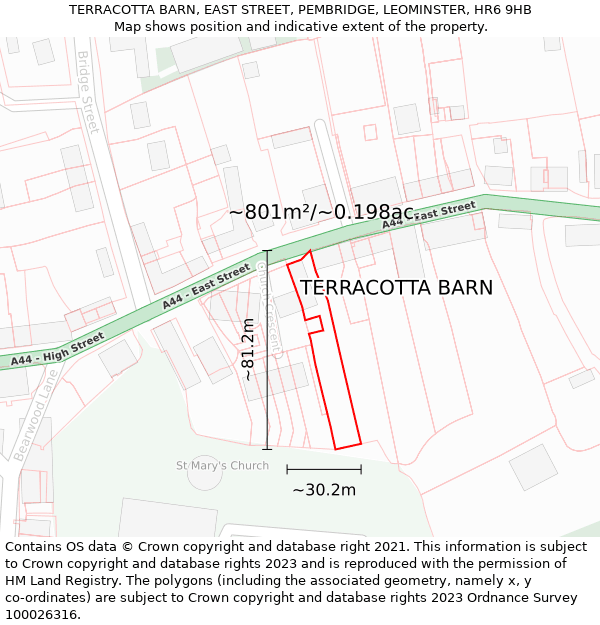TERRACOTTA BARN, EAST STREET, PEMBRIDGE, LEOMINSTER, HR6 9HB: Plot and title map