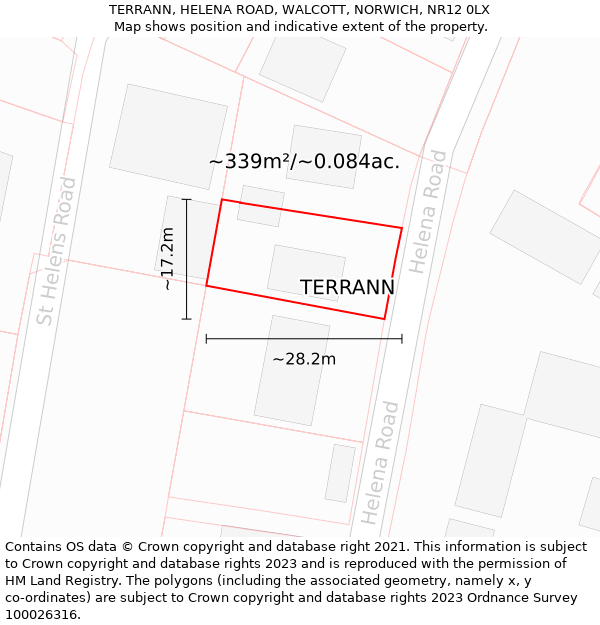 TERRANN, HELENA ROAD, WALCOTT, NORWICH, NR12 0LX: Plot and title map