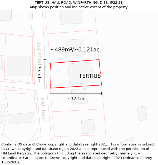 TERTIUS, HALL ROAD, WINFARTHING, DISS, IP22 2EJ: Plot and title map