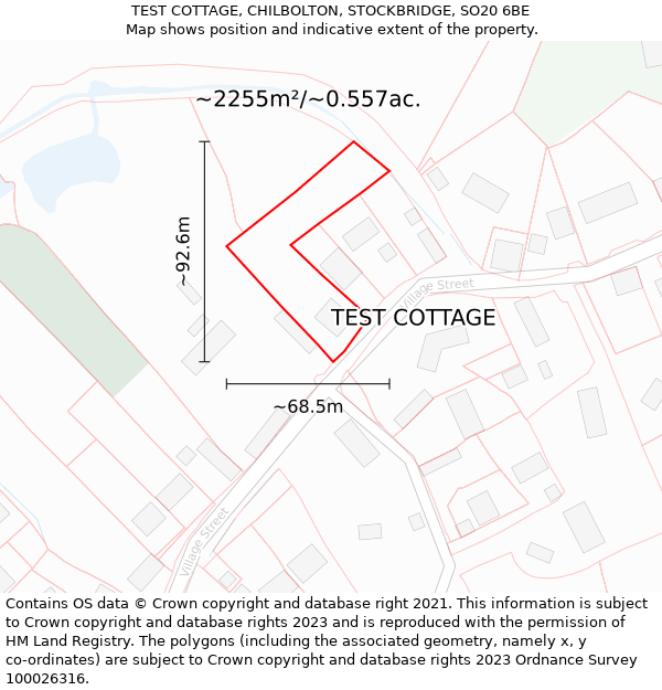 TEST COTTAGE, CHILBOLTON, STOCKBRIDGE, SO20 6BE: Plot and title map