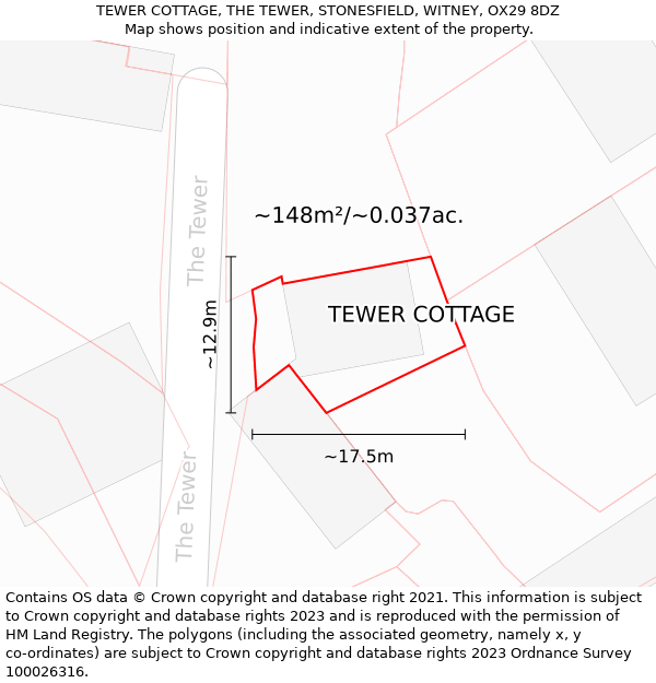 TEWER COTTAGE, THE TEWER, STONESFIELD, WITNEY, OX29 8DZ: Plot and title map