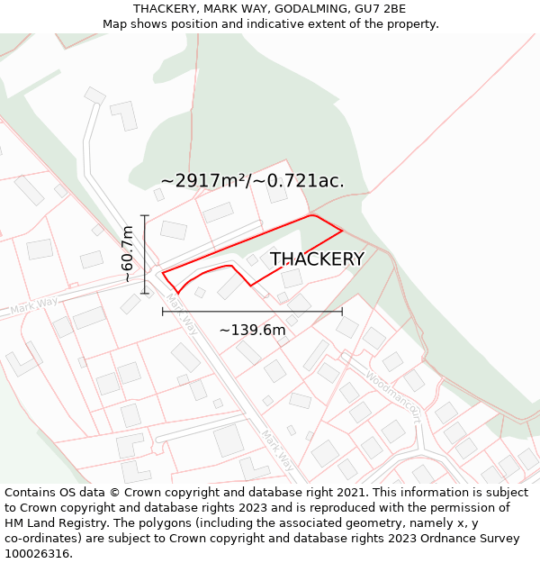 THACKERY, MARK WAY, GODALMING, GU7 2BE: Plot and title map