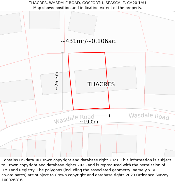 THACRES, WASDALE ROAD, GOSFORTH, SEASCALE, CA20 1AU: Plot and title map