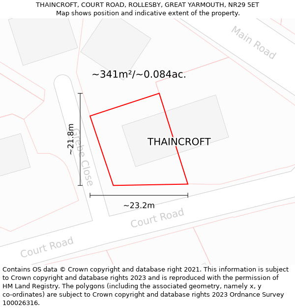 THAINCROFT, COURT ROAD, ROLLESBY, GREAT YARMOUTH, NR29 5ET: Plot and title map