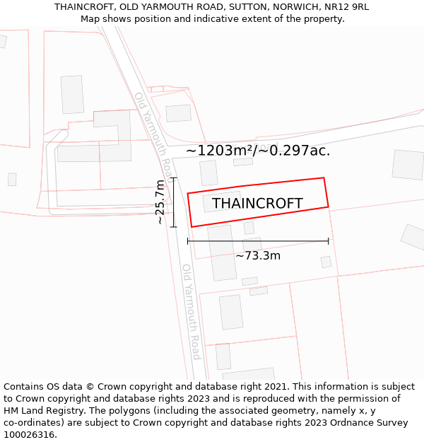 THAINCROFT, OLD YARMOUTH ROAD, SUTTON, NORWICH, NR12 9RL: Plot and title map