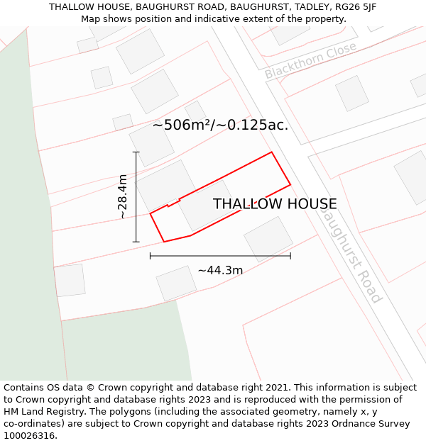 THALLOW HOUSE, BAUGHURST ROAD, BAUGHURST, TADLEY, RG26 5JF: Plot and title map