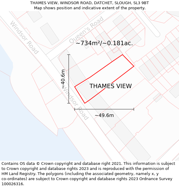 THAMES VIEW, WINDSOR ROAD, DATCHET, SLOUGH, SL3 9BT: Plot and title map