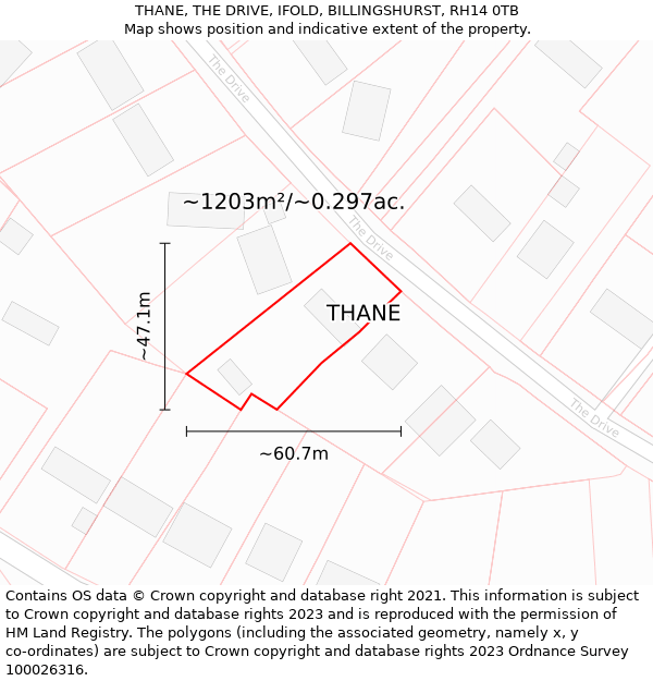 THANE, THE DRIVE, IFOLD, BILLINGSHURST, RH14 0TB: Plot and title map