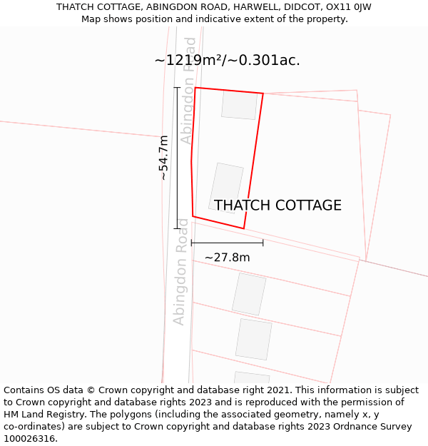 THATCH COTTAGE, ABINGDON ROAD, HARWELL, DIDCOT, OX11 0JW: Plot and title map