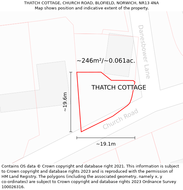 THATCH COTTAGE, CHURCH ROAD, BLOFIELD, NORWICH, NR13 4NA: Plot and title map