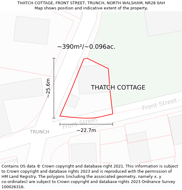 THATCH COTTAGE, FRONT STREET, TRUNCH, NORTH WALSHAM, NR28 0AH: Plot and title map