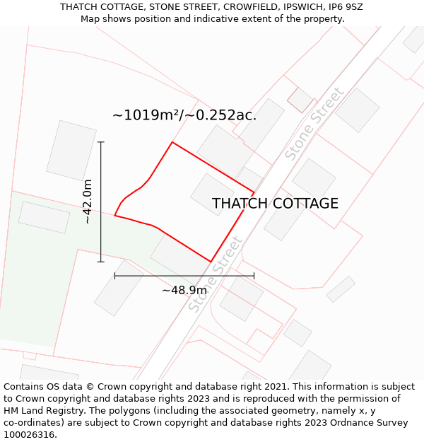 THATCH COTTAGE, STONE STREET, CROWFIELD, IPSWICH, IP6 9SZ: Plot and title map