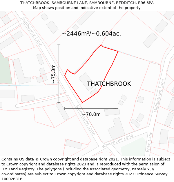 THATCHBROOK, SAMBOURNE LANE, SAMBOURNE, REDDITCH, B96 6PA: Plot and title map