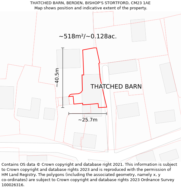 THATCHED BARN, BERDEN, BISHOP'S STORTFORD, CM23 1AE: Plot and title map